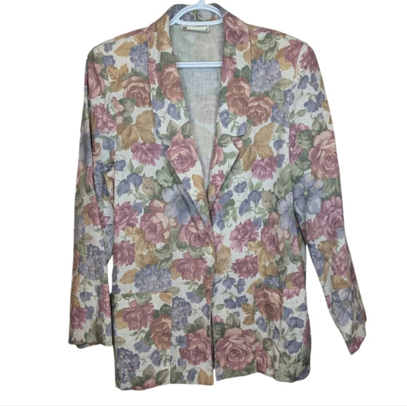 Vintage Season Ticket Woman Medium Floral Textured Print  Button Front Blazer - Picture 1 of 12
